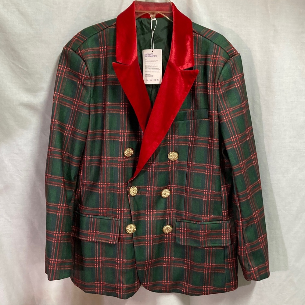 Stylish Plaid Blazer with Red Accents